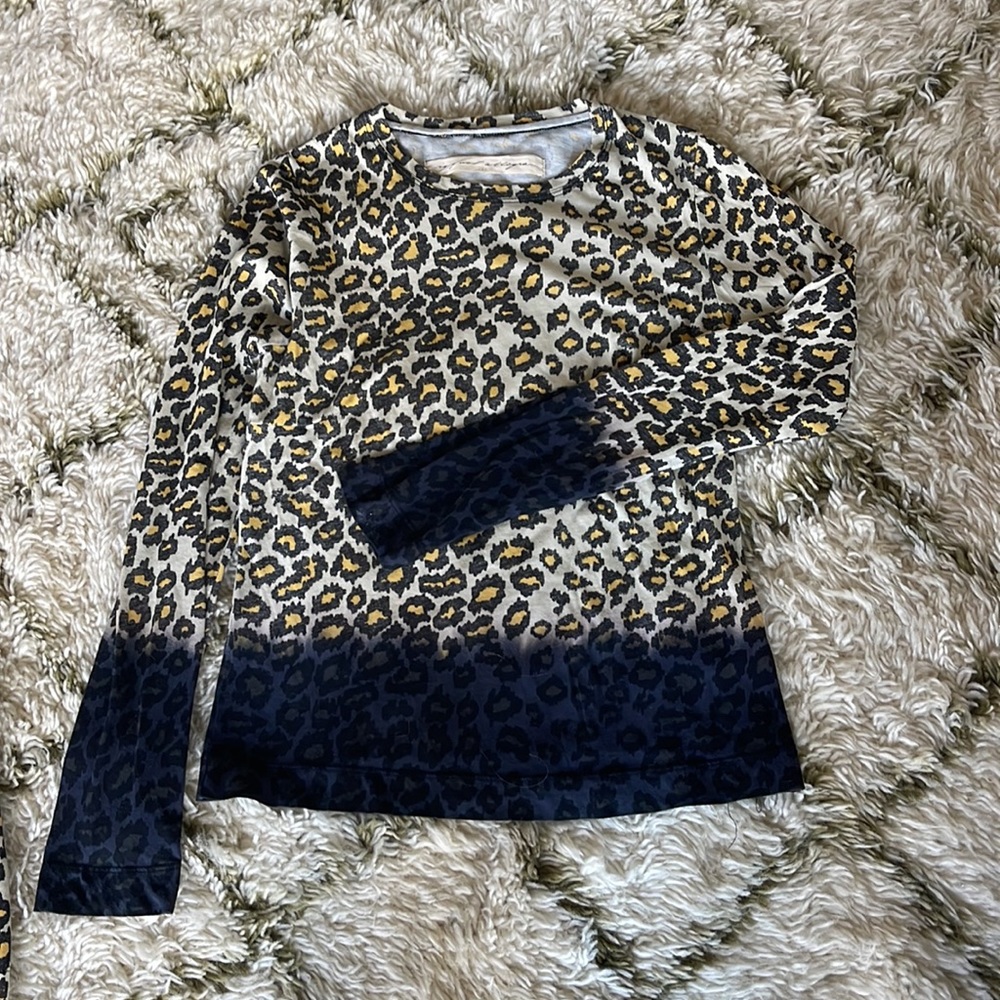 RAQUEL ALLEGRA Leopard Print Long Sleeve Top Only with Hand-Dyed Hem Size 1 S